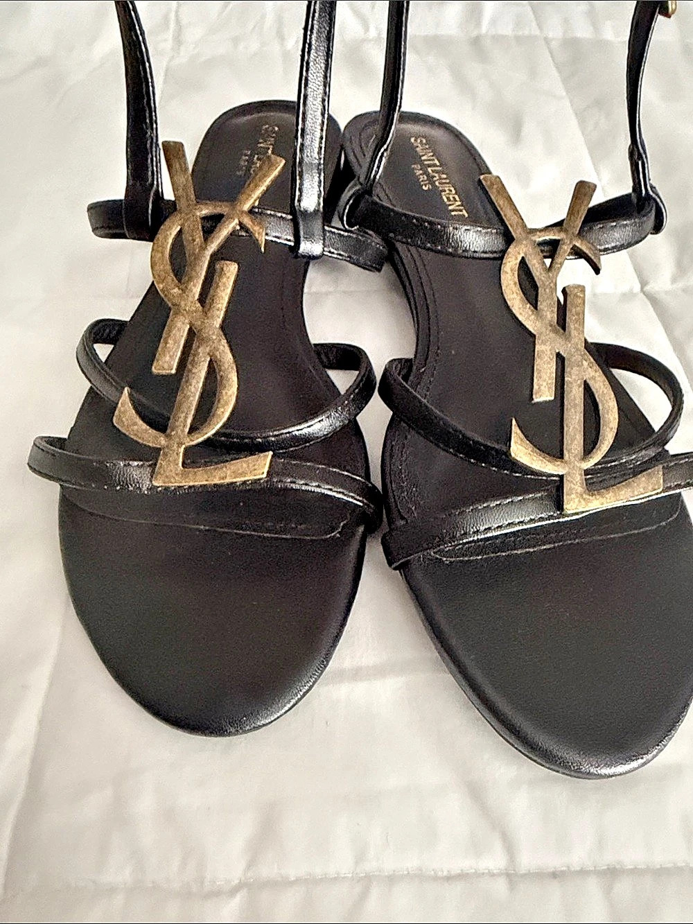 Saint Laurent Tribute Flat Sandals in Smooth Leather with YSL Monogram YSL